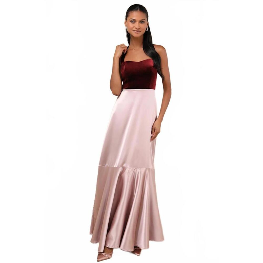 NWT Lulus Mesmerizing Impression Mauve Pink Mixed Media Halter Maxi Dress XS